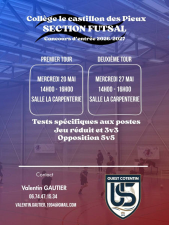 Inscriptions sections sportives Futsal